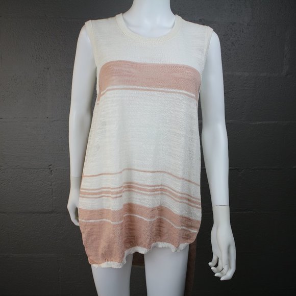 Anthropologie left of center Open Knit Tunic Sleeveless S Sheer Cream Blush - Picture 1 of 7